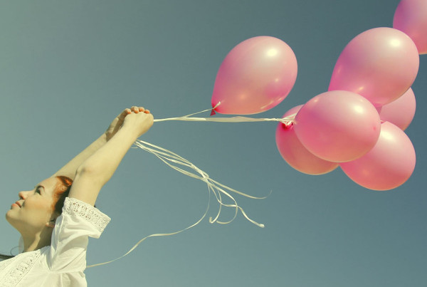 woman with balloons